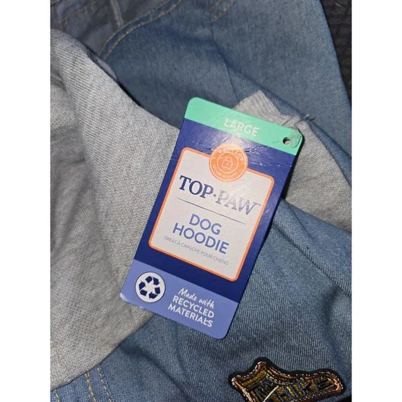 Top Paw Dog Hoodie Size Large Denim Jacket With Nature Patches - Picture 4 of 5
